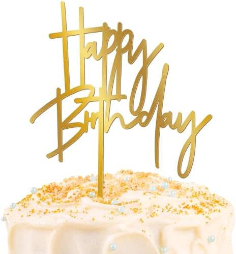 1PCS Gold Birthday Cake Topper with Glitter Mirror Design