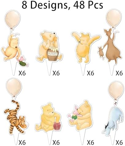 48 Pcs Winnie Cupcake Toppers Baby Shower Decorations 1