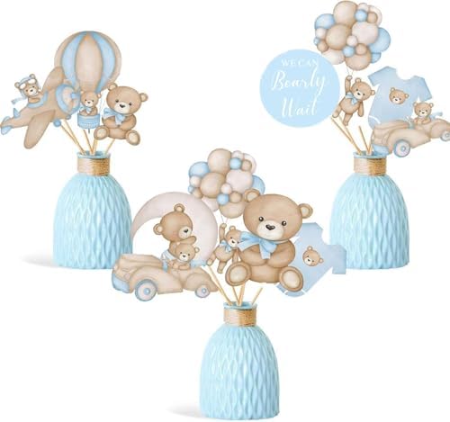 16Pcs Bear Baby Shower Cake Toppers with Sticks