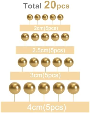 ASTARON 20 Pcs Gold Ball Cake Topper Decorations