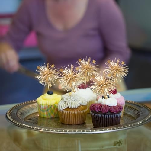 Gyufise 30Pcs Foil Firework Cupcake Toppers Gold Sparkle