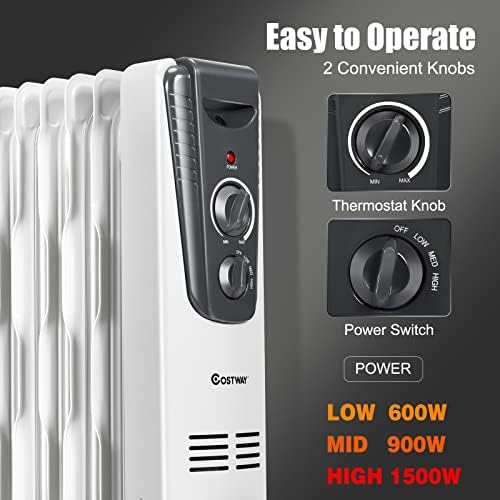 COSTWAY 1500W Oil Filled Radiator Heater with 3 Heat Settings