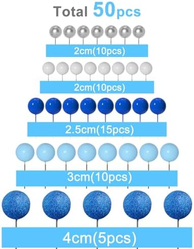 ASTARON 50 Pcs Glitter Blue Ball Cake Topper Sticks