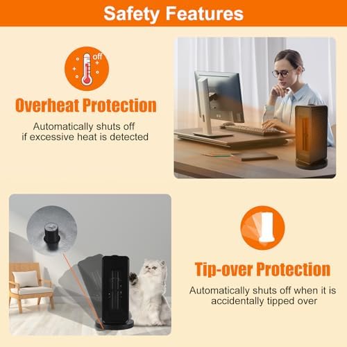 AUMIO 1200W PTC Electric Space Heater with Thermostat and 90 Oscillating