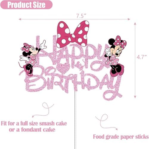 Pink Glitter Bow Mouse Cake Topper for Girls
