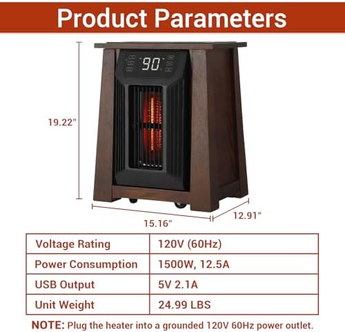 Takywep 1500W Infrared Space Heater with 8 Quartz Elements and Remote Control
