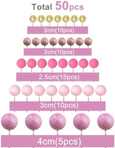 ASTARON 50 Pcs Glitter Pink Mini Balloon Cake Toppers