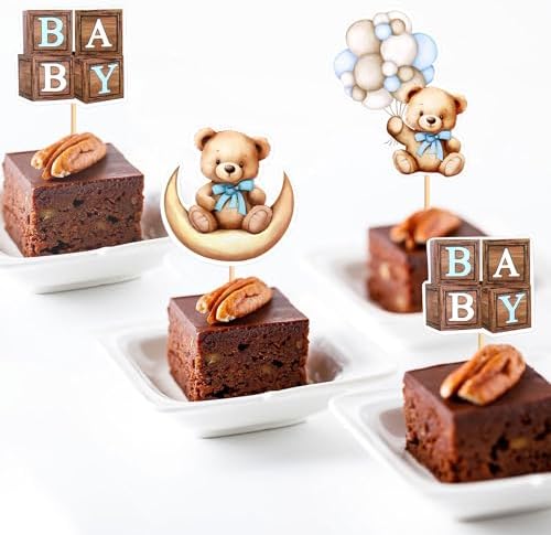 Cyodoos 36PCS Baby Bear Cupcake Toppers Blue