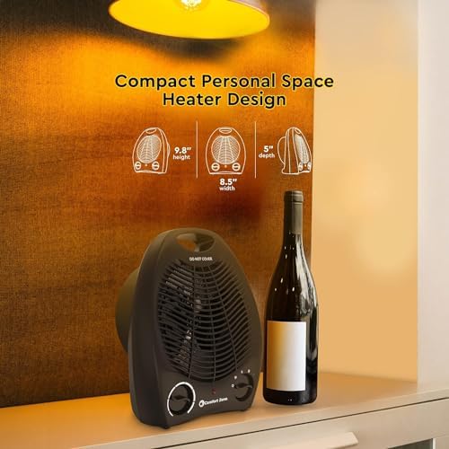 Comfort Zone 1500W Electric Space Heater with Thermostat and Safety Features