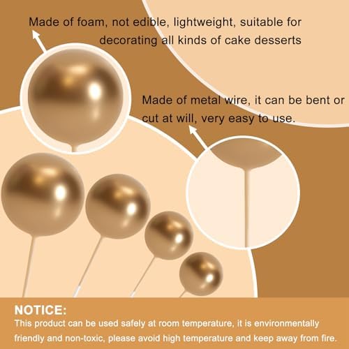 ASTARON 20 Pcs Gold Ball Cake Topper Decorations
