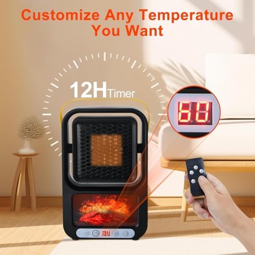 Tenhitoys 700W Electric Fireplace Heater with Realistic 3D Flame