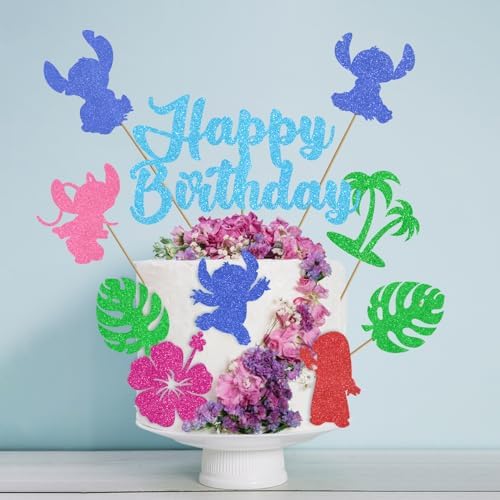 10pcs Glitter Cartoon Cake Toppers for Birthday Parties 1