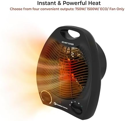 Comfort Zone 1500W Electric Space Heater with Thermostat and Safety Features