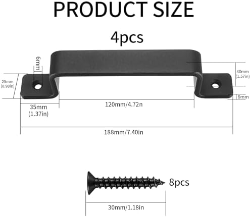 4 Pcs Black Sliding Barn Door Handles for Gates and Closets