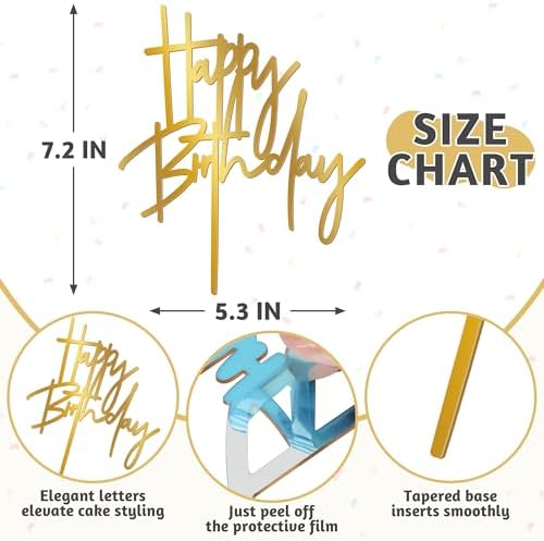 1PCS Gold Birthday Cake Topper with Glitter Mirror Design
