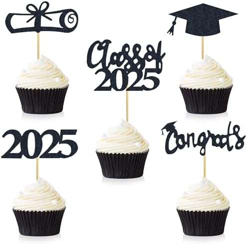 30 PCS Graduation Cupcake Toppers 2025 Diploma Decorations