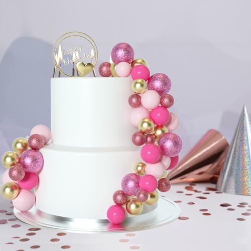 ASTARON 50 Pcs Glitter Pink Mini Balloon Cake Toppers