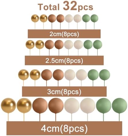 ASTARON 32 Pcs Mini Balloon Cake Decorations Green Brown Gold