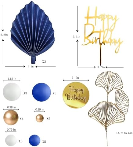 LEFUBABY Blue White Gold Balls Cake Toppers