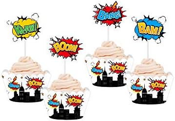 Oojami 3 Tier Super Hero Cupcake Stand with Liners Toppers Banner