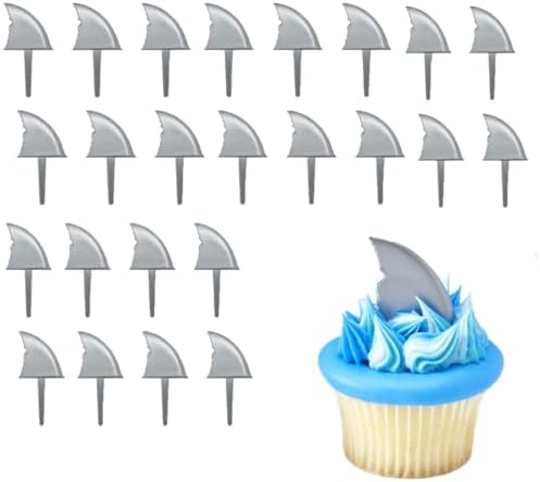Gray Shark Fin Cake Toppers Cupcake Picks 24 Count