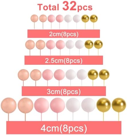 ASTARON 32 Pcs Ball Cake Topper Decorations Rose Gold Pink