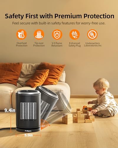 FrSara 1500W PTC Ceramic Space Heater with Timer and Oscillation