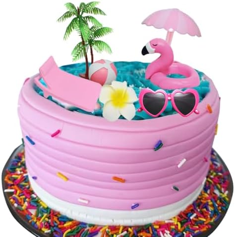 Pink Beach Cake Topper with Flamingo Floats