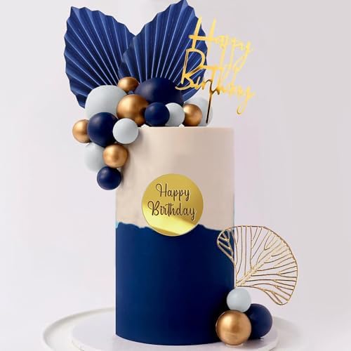 LEFUBABY Blue White Gold Balls Cake Toppers