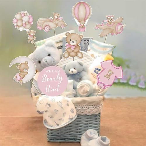 Zliisang 16Pcs Pink Bear Baby Shower Centerpieces Cake Decorations