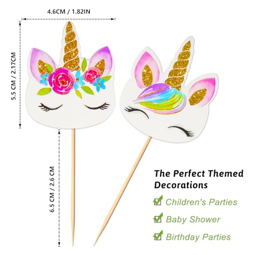 Coopache 48pcs Rainbow Unicorn Cupcake Toppers