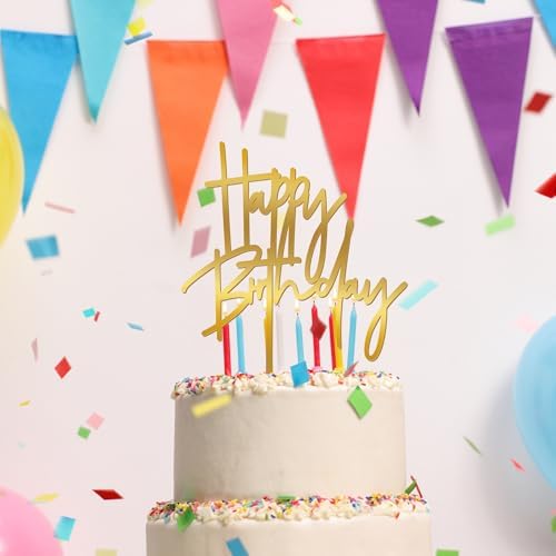 1PCS Gold Birthday Cake Topper with Glitter Mirror Design