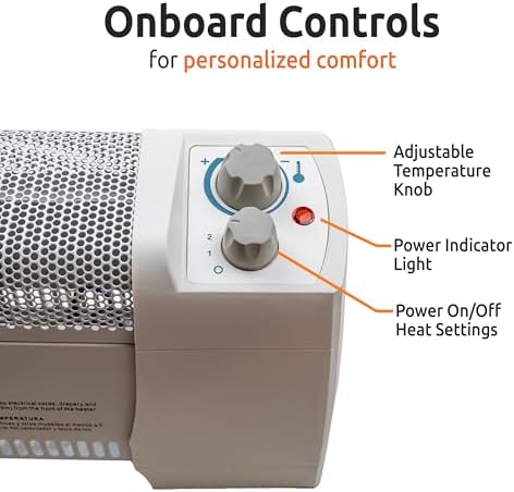 EZ-HEAT 1500W Baseboard Space Heater with Thermostat Dent-Proof Panels Safety Features
