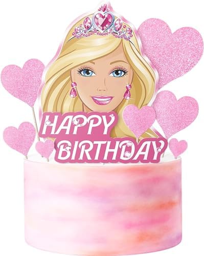 11 Pcs Pink Glitter Happy Birthday Girl Cake Topper Set