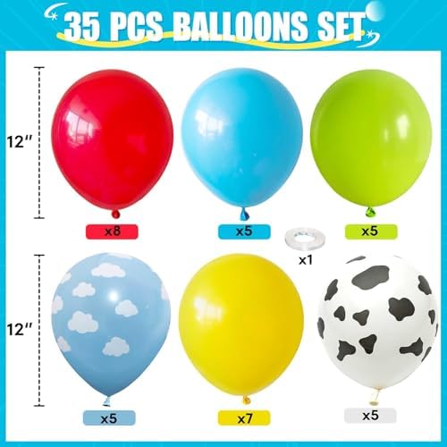 HILAVO 12 Inch Cow Cloud Balloons Set - 35PCS with 10M Ribbon