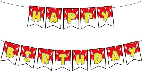 Pre-Strung Red White Yellow Happy Birthday Banner for Anime Theme Party