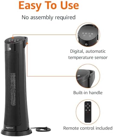 Amazon Basics 28-Inch Oscillating Tower Heater with Remote Control