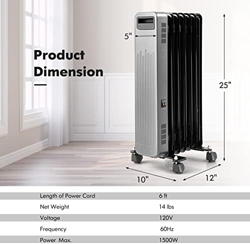 Tangkula 1500W Oil Filled Radiator Heater with 3 Heat Settings 1