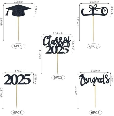 30 PCS Graduation Cupcake Toppers 2025 Diploma Decorations