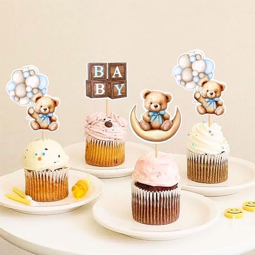 Cyodoos 36PCS Baby Bear Cupcake Toppers Blue