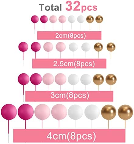 ASTARON 32 Pcs Pink Gold Ball Cake Decorations
