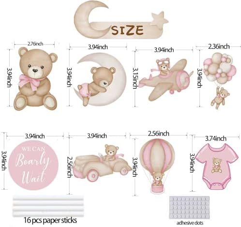 Zliisang 16Pcs Pink Bear Baby Shower Centerpieces Cake Decorations