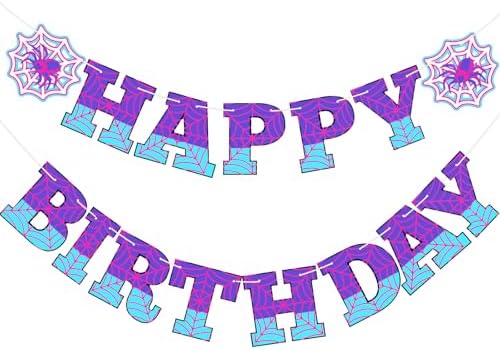 Oudain Purple Spider Birthday Banner Decorations