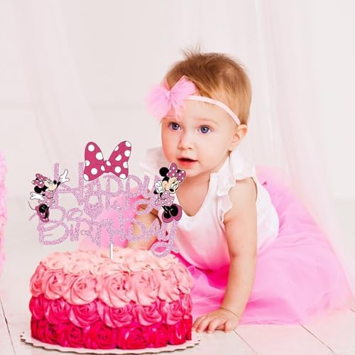 Pink Glitter Bow Mouse Cake Topper for Girls