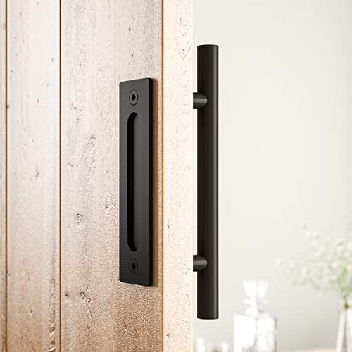 SMARTSTANDARD 12 Heavy Duty Barn Door Handle Set Black Rustic Design