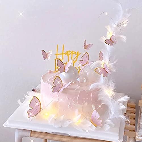 Pink Butterfly Cake Toppers 11pcs Happy Birthday Decorations