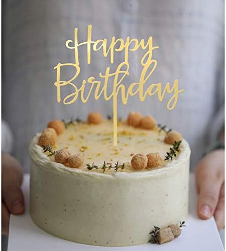 Happy Birthday Cake Topper Mirrored Gold Acrylic 1