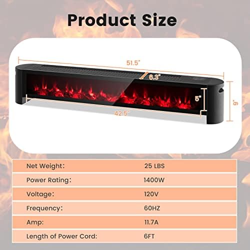 PETSITE Baseboard Heater with Remote Control and 3D Flame Effect