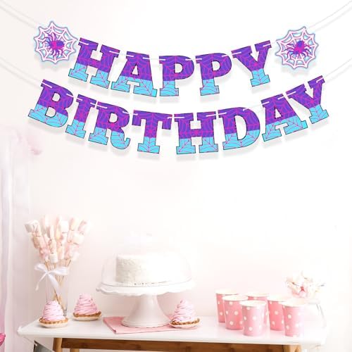 Oudain Purple Spider Birthday Banner Decorations
