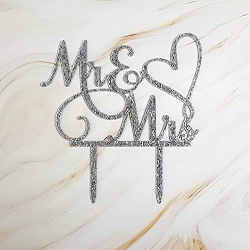 AMINJIE Silver Glitter Cake Topper for Wedding
